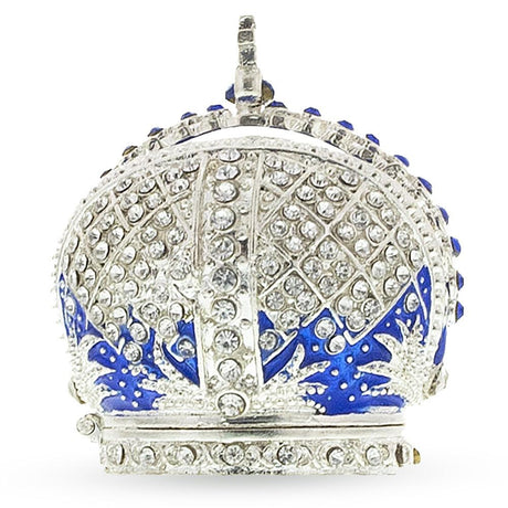 Royal Crown with Cross in Blue Enamel Jewelry Trinket Box Figurine ,dimensions in inches: 2.22 x 1.95 x 1.95