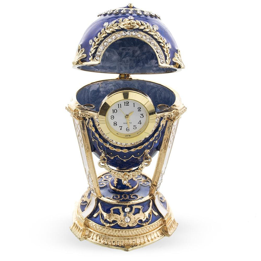 Shop 1900 Cockerel Royal Imperial Easter Egg in Blue. Buy Royal Royal Eggs Imperial Blue Oval Pewter for Sale by Online Gift Shop BestPysanky Faberge replicas Imperial royal collectible Easter egg decorative Russian inspired style jewelry trinket box bejeweled jeweled enameled decoration figurine collection house music box crystal value for sale real