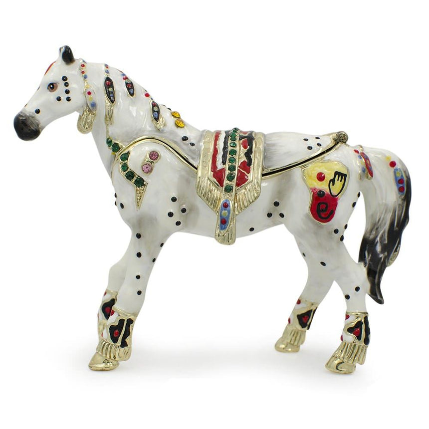 Pewter Jeweled Horse Trinket Box Figurine 3.5 Inches in Multi color Animal, Rectangular