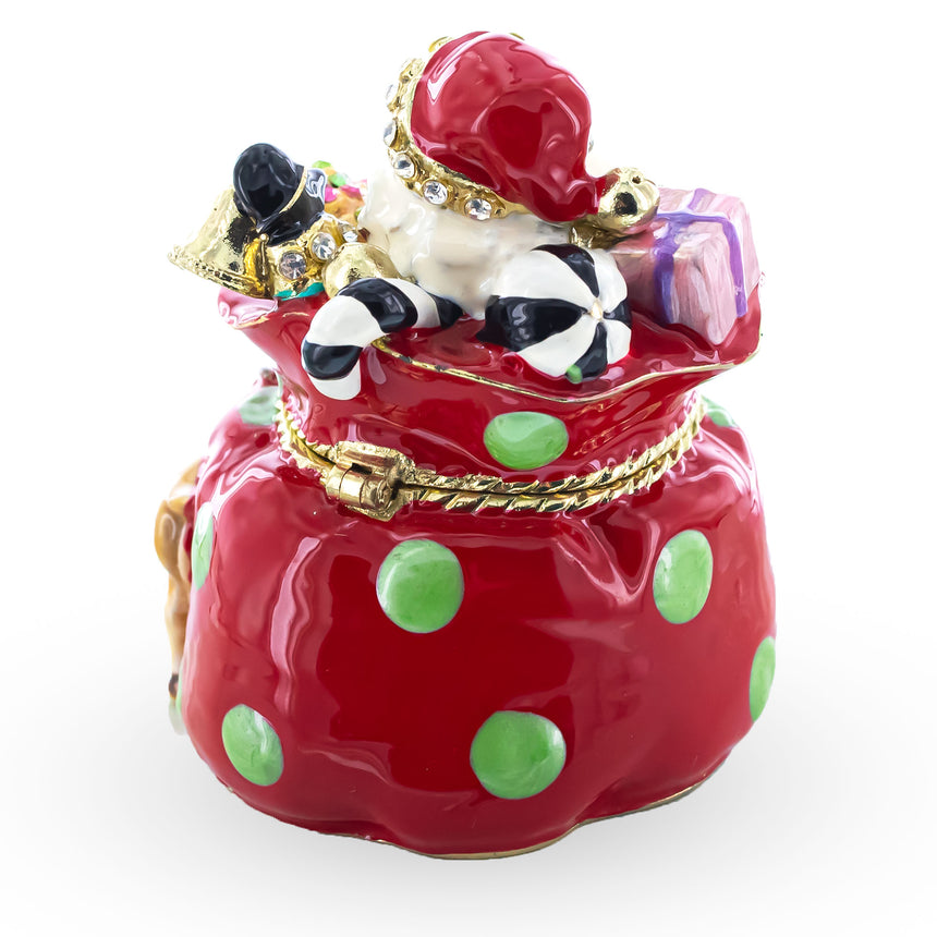 Santa in Gifts Bag Trinket Box Figurine ,dimensions in inches: 2.75 x 3.69 x 3.69