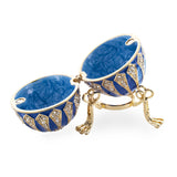 Blue Enamel Jeweled Royal Inspired Metal Easter Egg 3.25 Inches ,dimensions in inches: 3.25 x 3.47 x 3.47