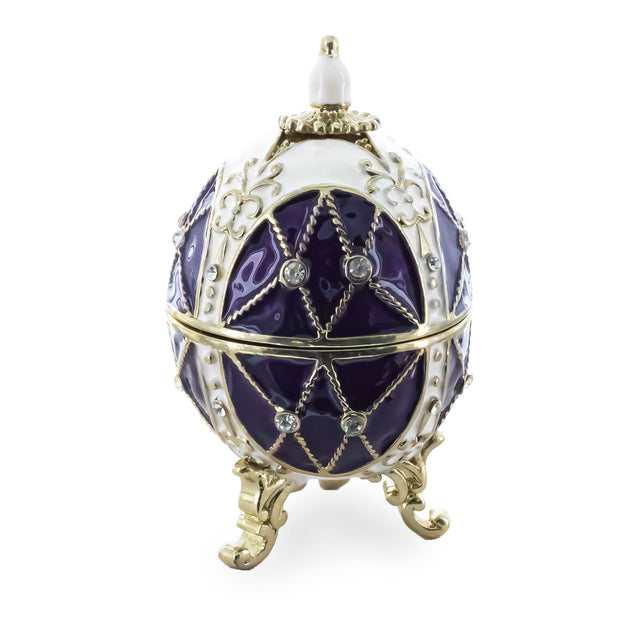 Pewter Trellis on Purple Enamel Royal Inspired Easter Egg 2.75 Inches in Purple color Oval