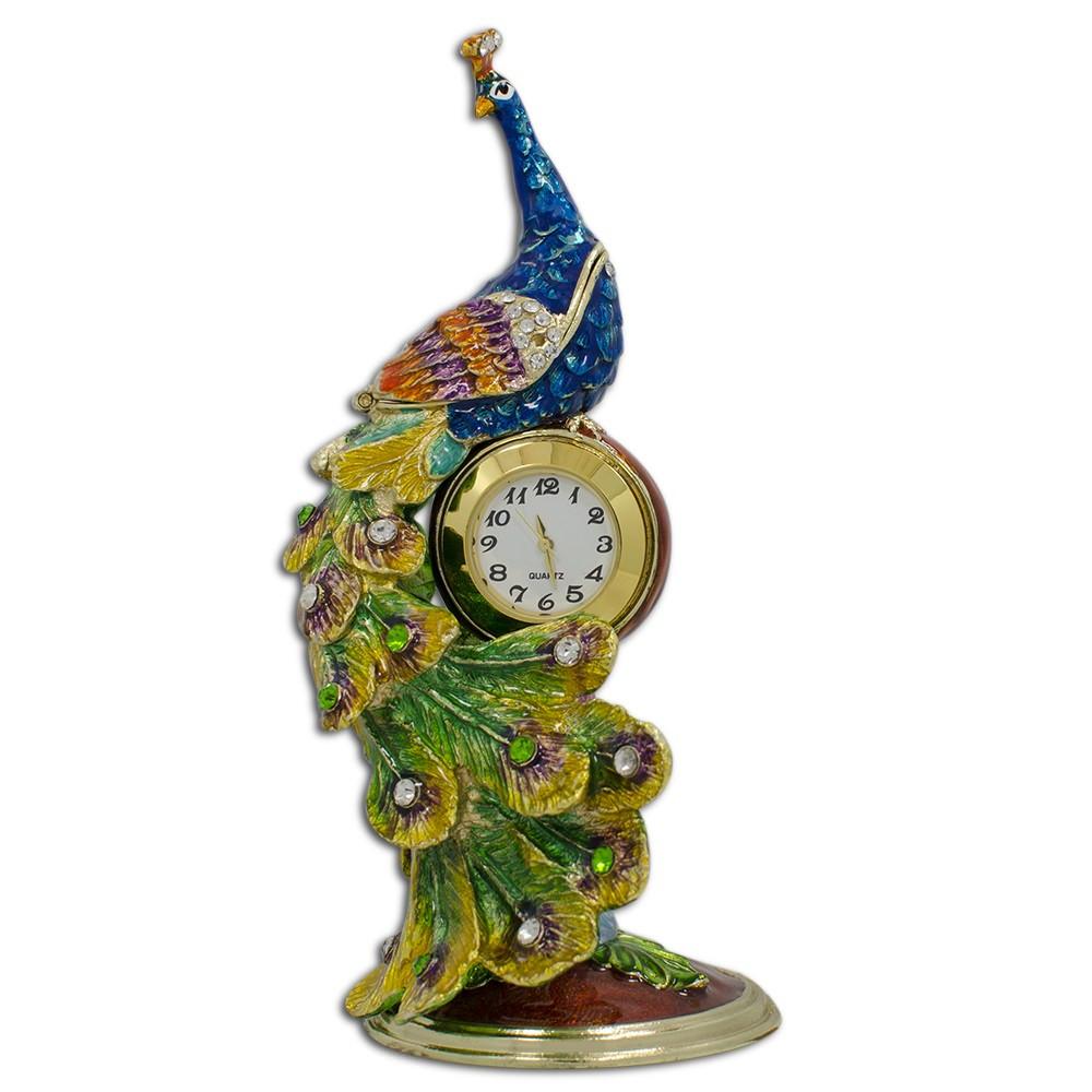 Buy Peacock Sitting on a Clock Trinket Box Figurine 5.5 Inches ...