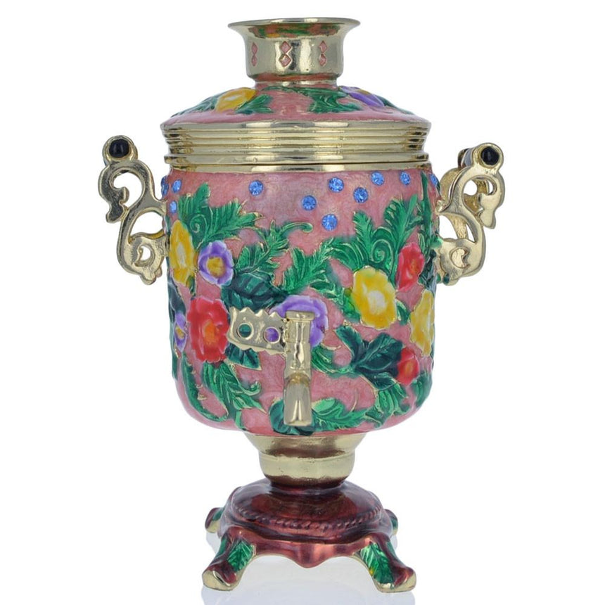 Pewter Samovar Teapot Trinket Box Figurine 4.5 Inches in Multi color