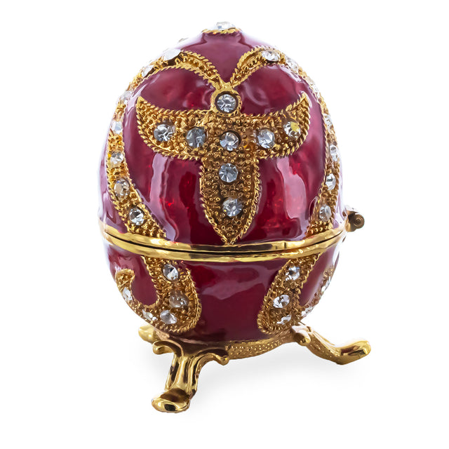 Pewter Oriental Style Red Enamel Royal Inspired Imperial Metal Easter Egg 2.75 Inches in Red color Oval