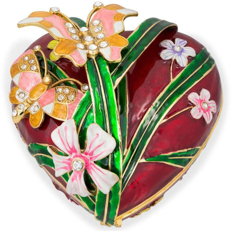 Heart with Butterflies and Flowers Jewelry Box ,dimensions in inches: 5 x 7.6 x 6.5