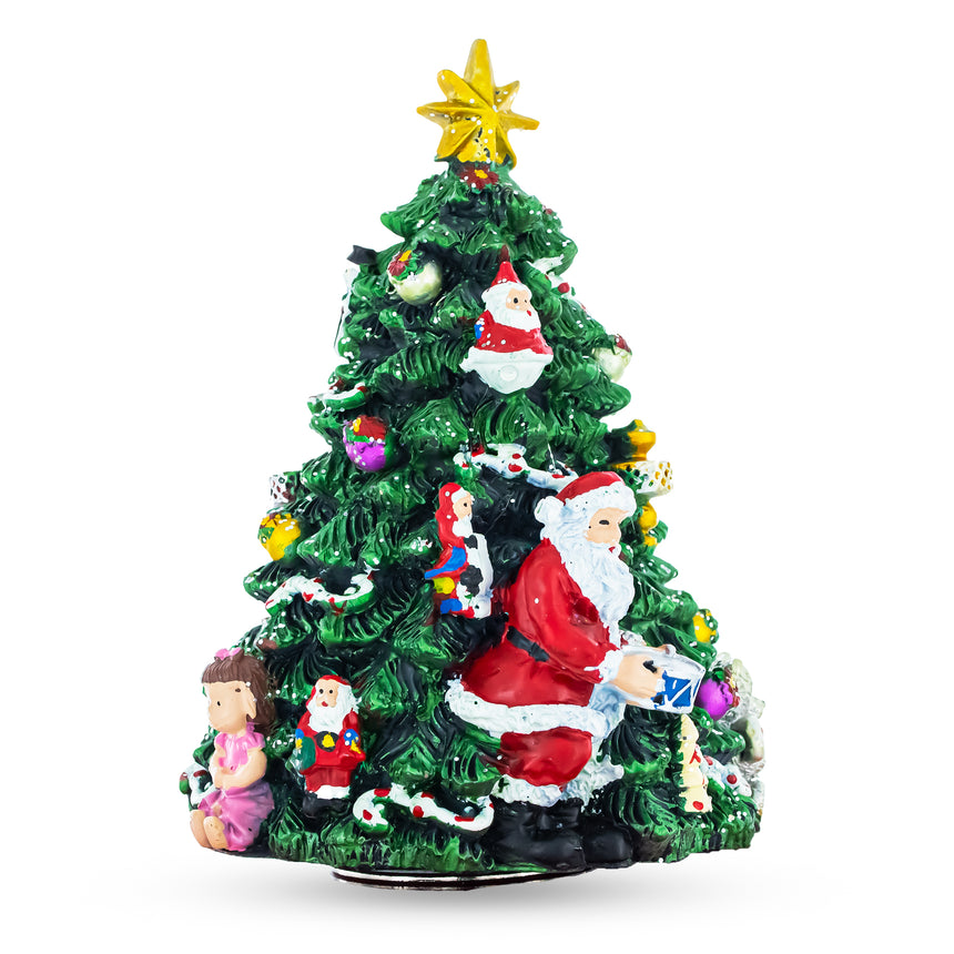 Resin Santa Drummer Rotating Musical Christmas Tree Figurine in Green color Triangle