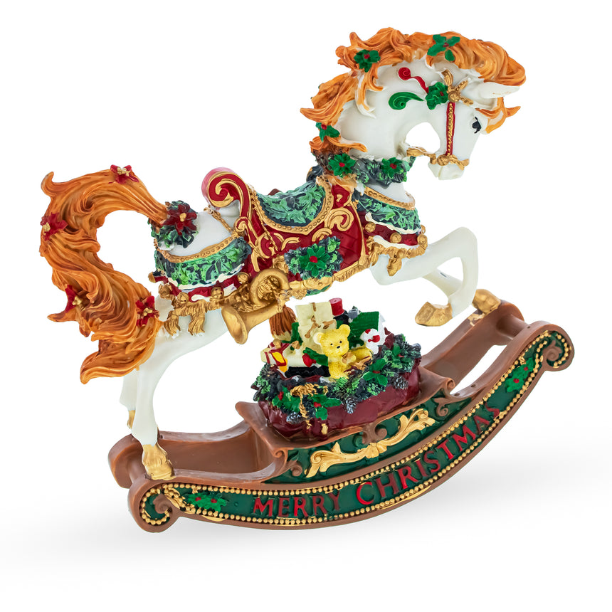 Rocking Horse Carrying Gifts Christmas Musical Figurine ,dimensions in inches: 8 x  x