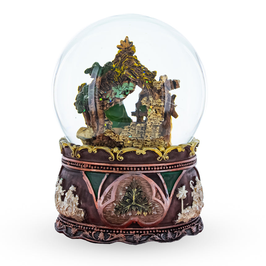 Shop Nativity Serenity Water Snow Globe with "Silent Night" Music Box. Buy Snow Globes Religious Nativity Brown Round Resin for Sale by Online Gift Shop BestPysanky Christmas water globe snowglobe music box musical collectible figurine xmas holiday decorations gifts rotating animated spinning animated unique picture personalized cool glitter flakes festive wind-up