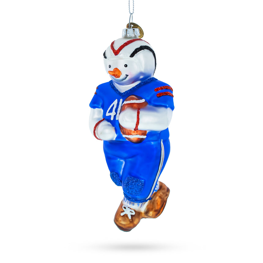 Glass Snowman Playing Football Blown Glass Christmas Ornament in Multi color