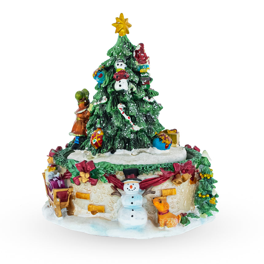 Tree Decorating Duo Spinning Musical Christmas Figurine ,dimensions in inches: 5.6 x 4.7 x 4.7