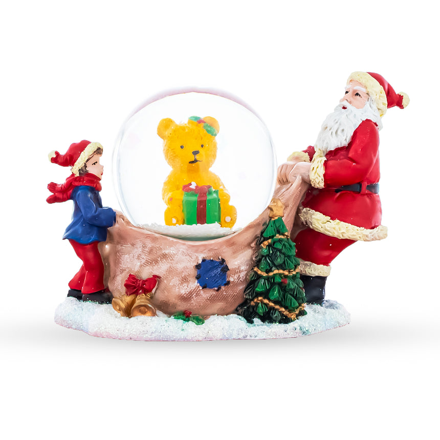 Resin Santa's Teddy Surprise Mini Water Snow Globe in Multi color