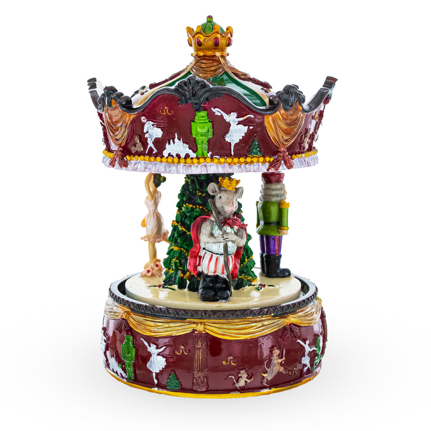 Resin Musical Rotating Carousel with Ballerina and Nutcracker in Red color