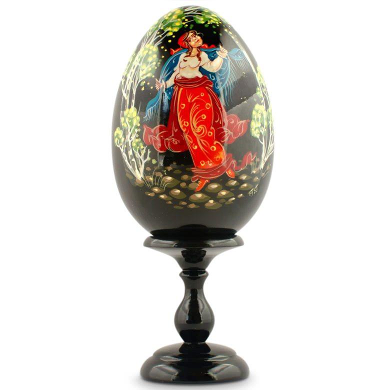 Wood Garden Walk Hand Painted Collectible Wooden Easter Egg 6.25 Inches in Black color Oval