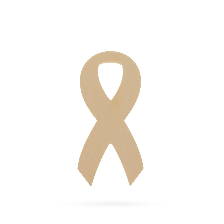 Wood Awareness Ribbon Unfinished Wooden Shape Craft Cutout DIY Unpainted 3D Plaque 6 Inches in Beige color