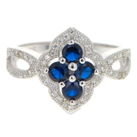 Sterling Silver Blue CZ Flower Sterling Silver Ring (Size 7) in Silver color