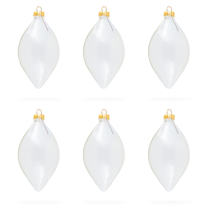 Glass Set of 6 Rhombus Shape Clear Glass Christmas Ornaments in Clear color