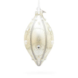 Glass Pearls on Silver Pointed Teardrop Finial Glass Christmas Ornament in White color Rhombus