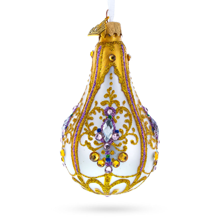 Glass Multicolored Jewels on Golden Swirls Waterdrop Finial Glass Ornament in Gold color