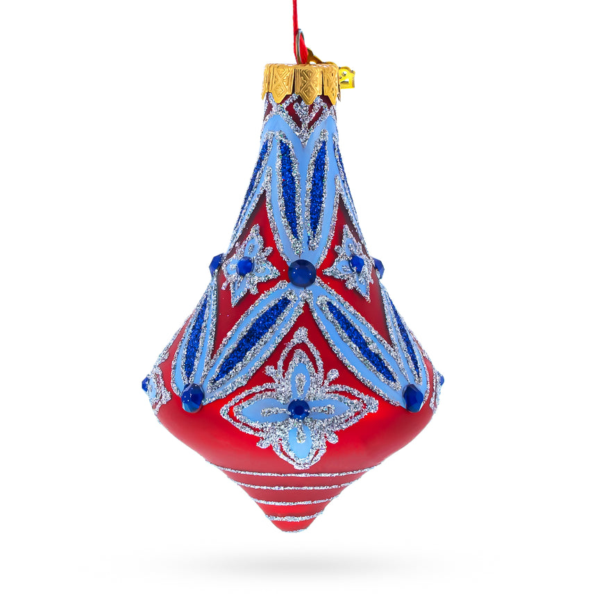 Glass Blue Geometrical Glass Bell Finial Christmas Ornament in Multi color