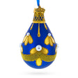 Glass Gold Pattern on Blue Waterdrop Finial Glass Christmas Ornament in Blue color