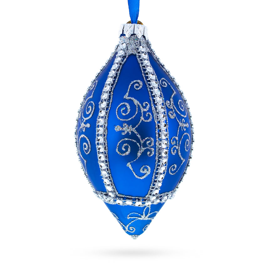 Glass Jeweled Pattern on Blue Glass Rhombus Christmas Ornament in Blue color Rhombus