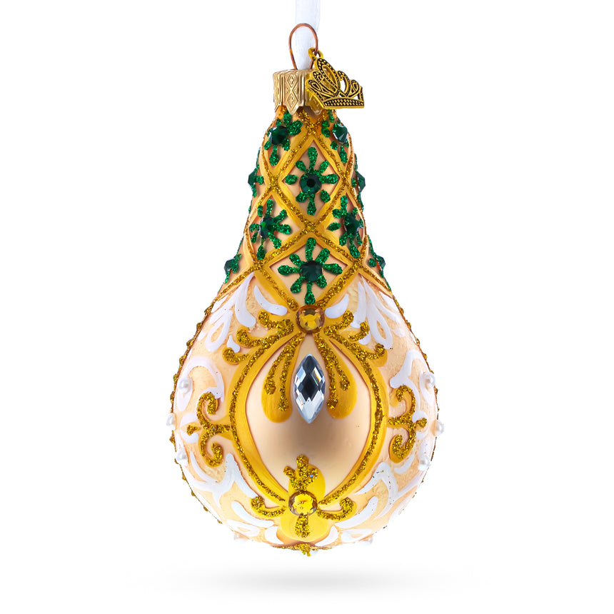 Glass Swirls on Champagne Bejeweled Glass Waterdrop Ornament in Gold color