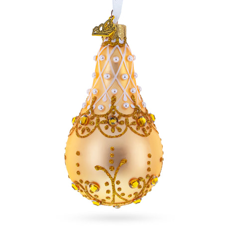 Glass Pearls on Champagne Glass Pear Shape Ornament in Gold color Finial