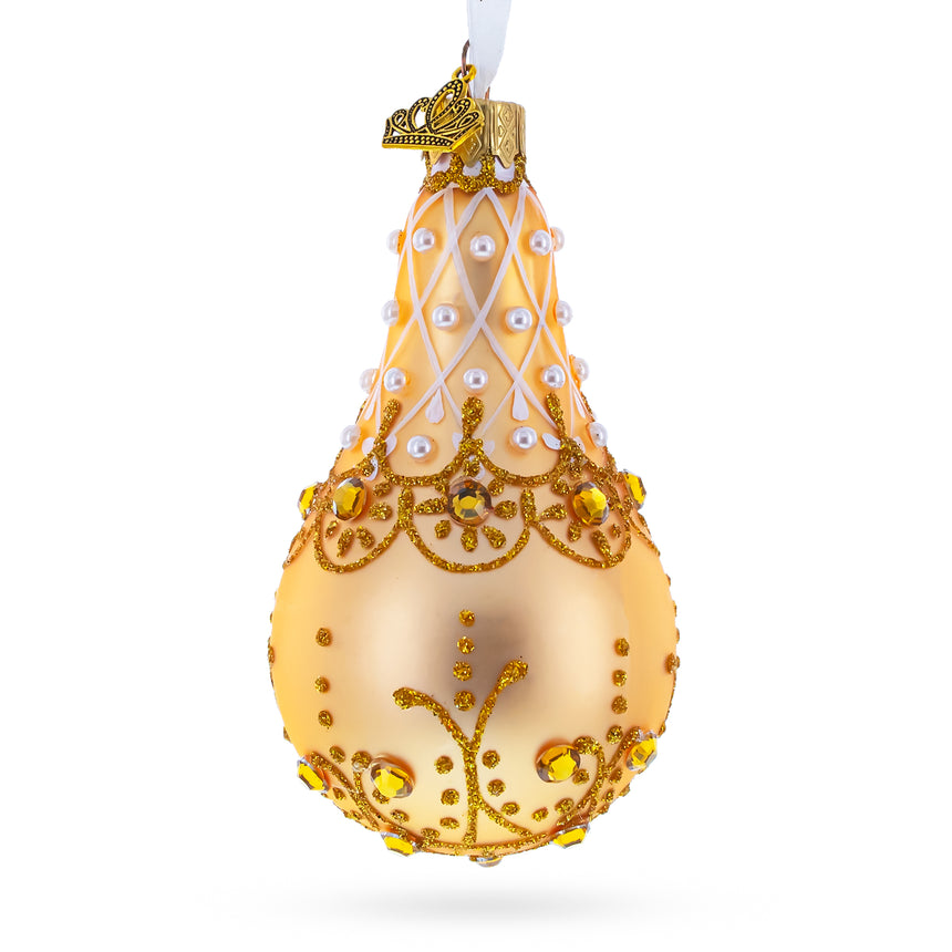 Glass Pearls on Champagne Glass Pear Shape Ornament in Gold color