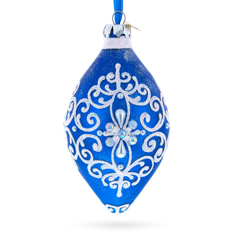 Glass Damask on Blue Glass Rhombus Christmas Ornament in Blue color Rhombus