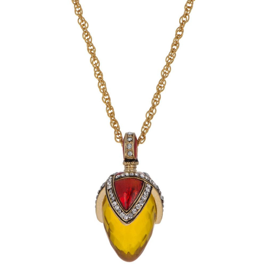 Pewter Sunset Glow: 20-Inch Royal Egg Pendant with Faux Amber Stone in Gold color Oval