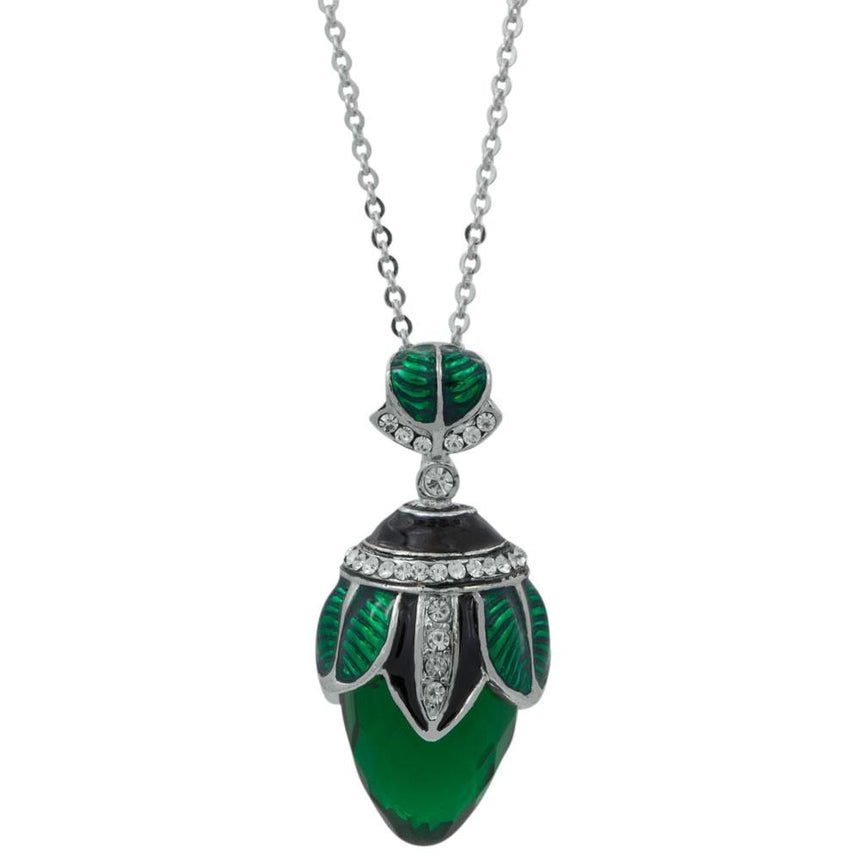 Pewter Regal Raindrop: Green Crystal Water Drop Egg Pendant Necklace in Green color Oval