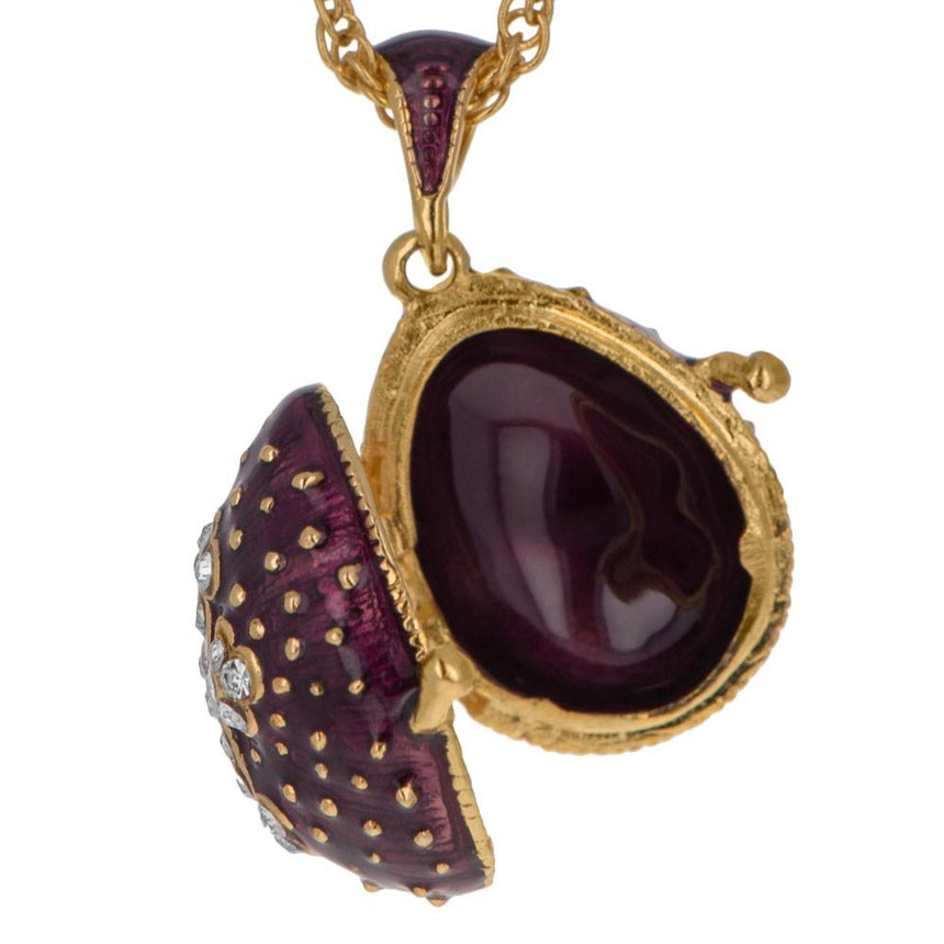 Sacred Elegance: 19-Crystal Cross Royal Egg Pendant on Purple Necklace, 20 Inches ,dimensions in inches: 20 x 20 x 0.57