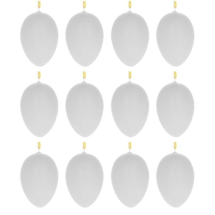 Plastic Set of 12 White Blank Hollow Plastic Easter Egg Ornaments 2.6 Inches in White color Oval