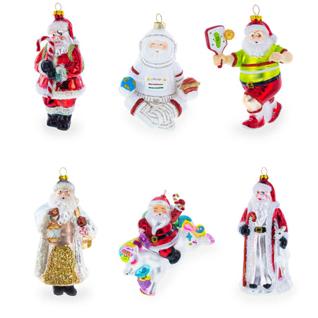 Set of 5 Ceramic Santa, Angel, Snowman, Nutcracker Christmas Ornaments 3 Inches ,dimensions in inches: 3 x 5 x