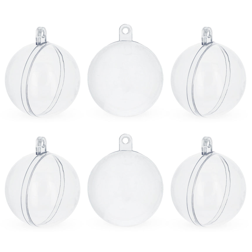 Plastic Set of 6 Clear Plastic Ball Ornaments 1.92 Inches (49 mm) in Clear color Round