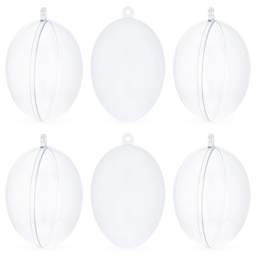 Plastic Set of 6 Clear Plastic Egg Ornaments 2.7 Inches in Clear color Oval