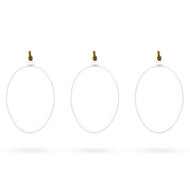 Plastic Set of 3 Clear Plastic Egg Ornaments 3.4 Inches (86 mm) in Clear color Oval