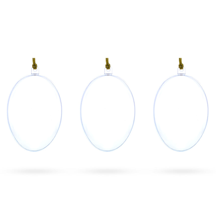 Plastic Set of 3 Clear Plastic Egg Ornaments 3.4 Inches (86 mm) in Clear color Oval