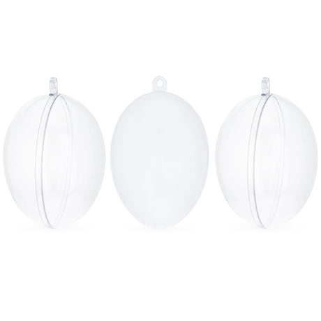 Plastic Set of 3 Clear Plastic Egg Ornaments 3.4 Inches (86 mm) in Clear color Oval