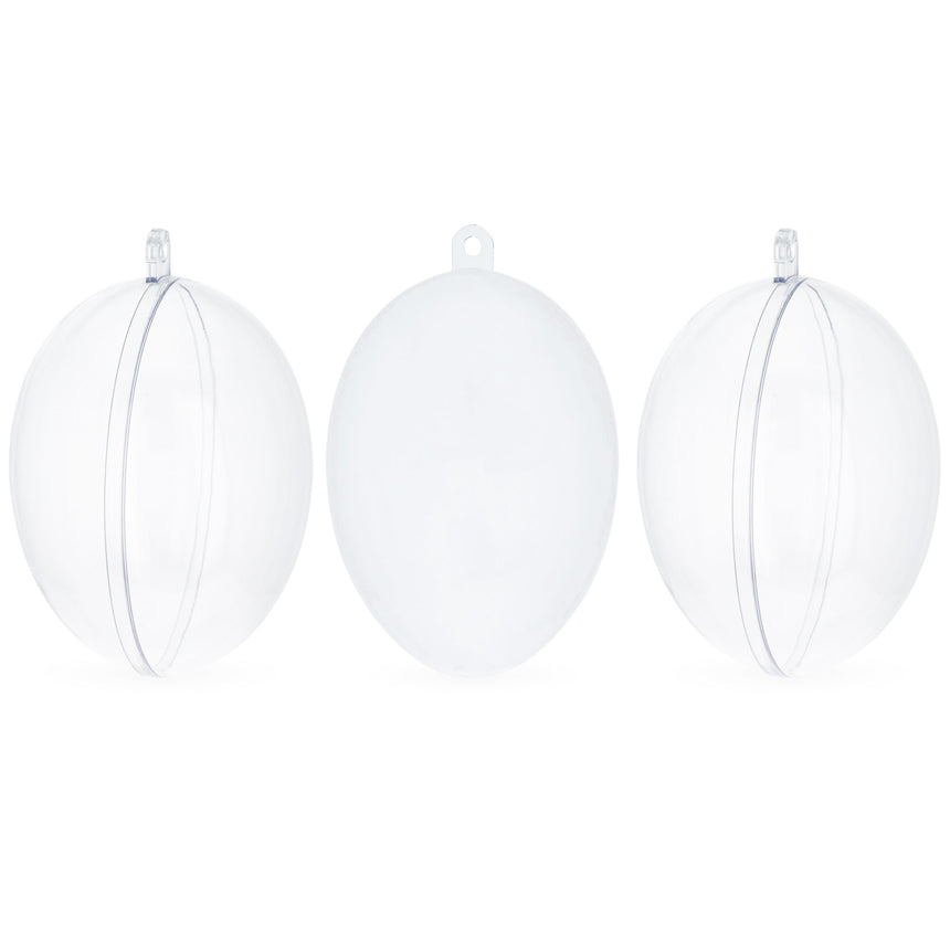 Plastic Set of 3 Clear Plastic Egg Ornaments 3.4 Inches (86 mm) in Clear color Oval