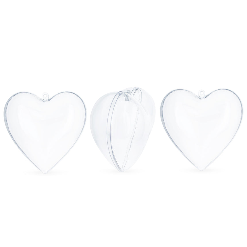 Plastic Set of 3 Clear Plastic Heart Ornaments 3.05 Inches in Clear color Heart