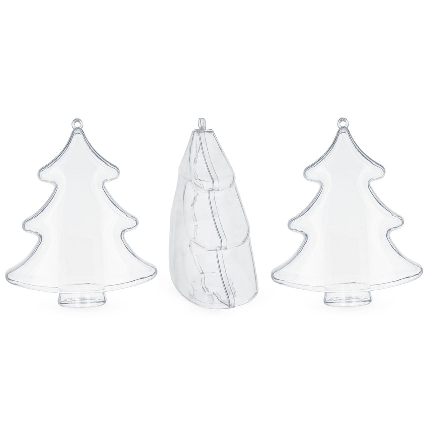 Plastic Set of 3 Clear Plastic Christmas Tree Shape Ornaments 4.35 Inches in Clear color Triangle