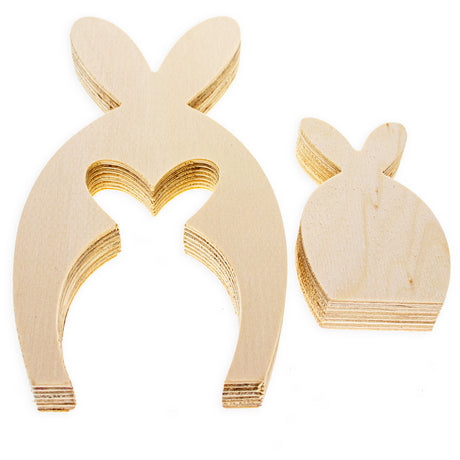 Set of 2 Unfinished Wooden Bunny Shape Figurines Cutouts DIY Craft 9.5 Inches ,dimensions in inches: 9.5 x 4.5 x 4.5