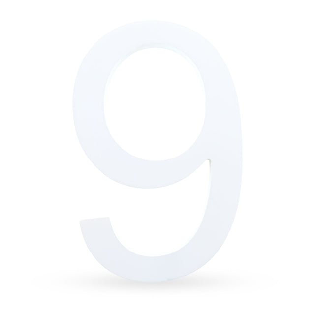 Wood Arial Font White Painted MDF Wood Number 9 (Nine) 6 Inches in White color