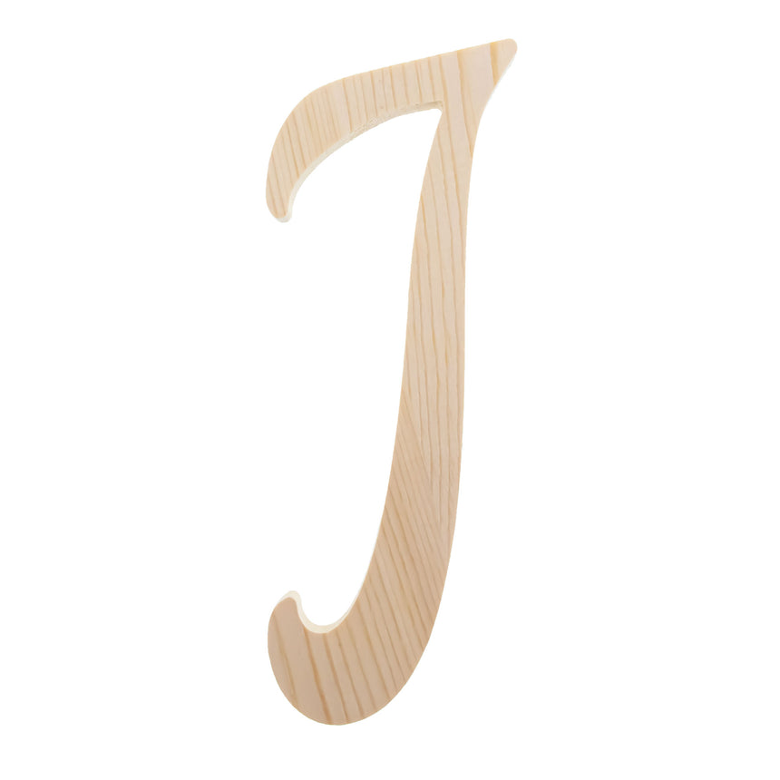 Wood Unfinished Wooden Playball Italic Letter J (6.25 Inches) in Beige color