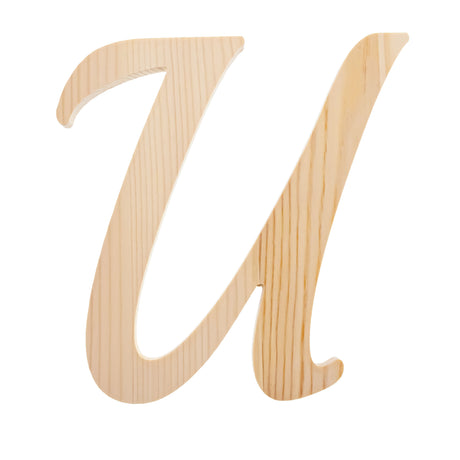 Wood Unfinished Wooden Playball Italic Letter U (6.25 Inches) in Beige color