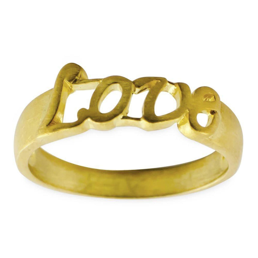 Sterling Silver Love 14 Karat Gold Plated Sterling Silver Ring (Size 6) in Gold color