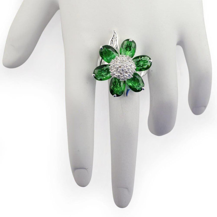 Forest Green Flower Sterling Silver Ring (Size 7) ,dimensions in inches: 1.1 x  x