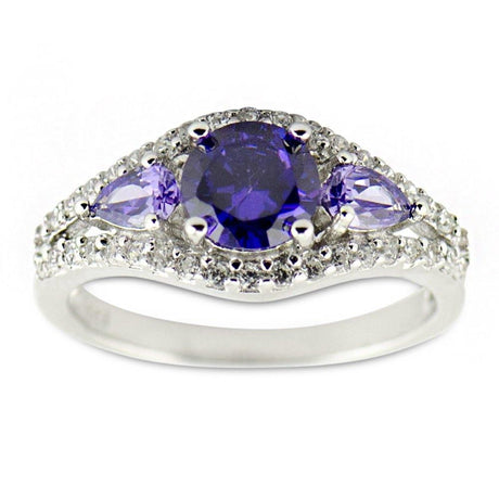 Sterling Silver Purple CZ Rhodium Sterling Silver Ring (Size 7) in Purple color